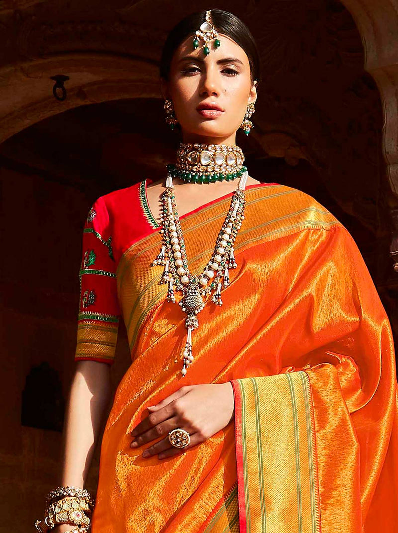 Orange Saree Sari With Stitched Blouse Indian Designer Saree Indian Wedding  Wear Ready to Wear Traditional Saree Partywear Saree Rr-panihari - Etsy